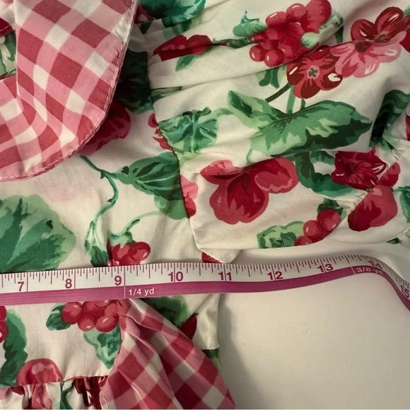 Little Precious Floral and Gingham Puff Sleeve Dress bows vintage size 3T girls - Picture 11 of 13